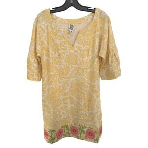 Ivu Janey Yellow Paisley Patterned Tunic Top 3/4 Sleeves  Linene Blend Size - M